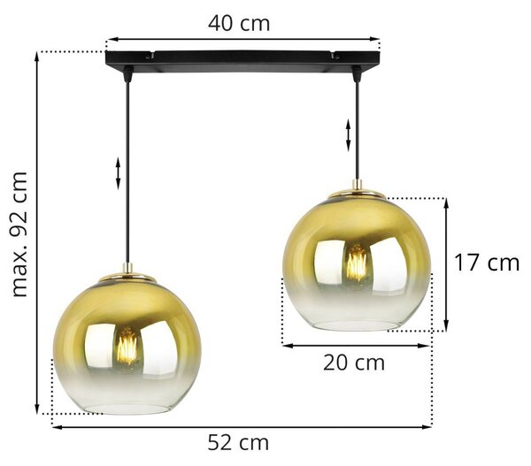 Závěsné svítidlo Bergen Gold, 2x zlaté/transparentní skleněné stínítko (fi 20cm)