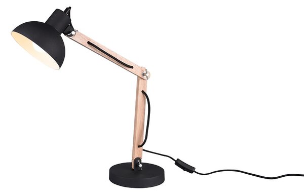 Trio Leuchten 508300132 KIMI - Stolní černá lampa se dřevem 1x E27, 50cm (Stolní lampička se dřevěnou monturou)