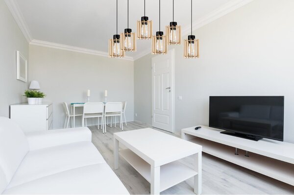 Závěsné svítidlo Timber 7, 6x dřevěné stínítko