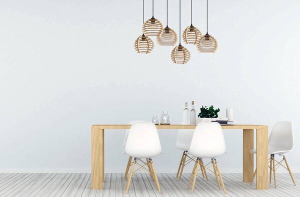 Závěsné svítidlo Timber, 6x dřevěné stínítko, n