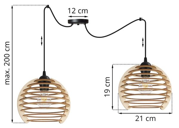 Závěsné svítidlo Timber Spider, 2x dřevěné stínítko, n