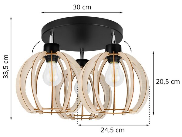 Stropní svítidlo Timber 9, 3x dřevěné stínítko, op
