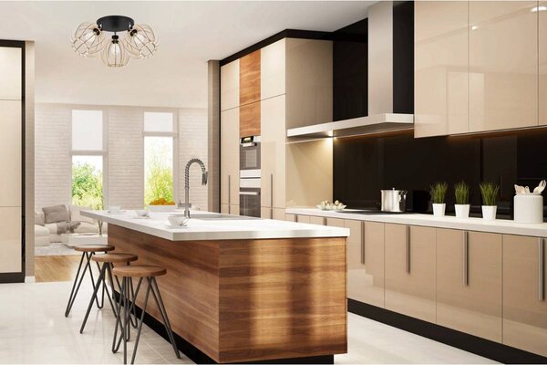 Stropní svítidlo Timber 9, 3x dřevěné stínítko, op