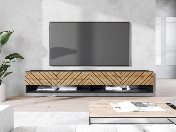 TV stolek/skříňka Adenik 180 MDF, Barva: černý grafit / wotan rybí kost, Osvětlení: osvětlení LED RGB - barevné 5903211410123