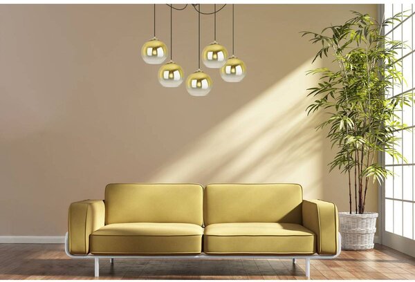 Závěsné svítidlo Bergen Gold Spider, 5x zlaté/transparentní skleněné stínítko (fi 20cm)