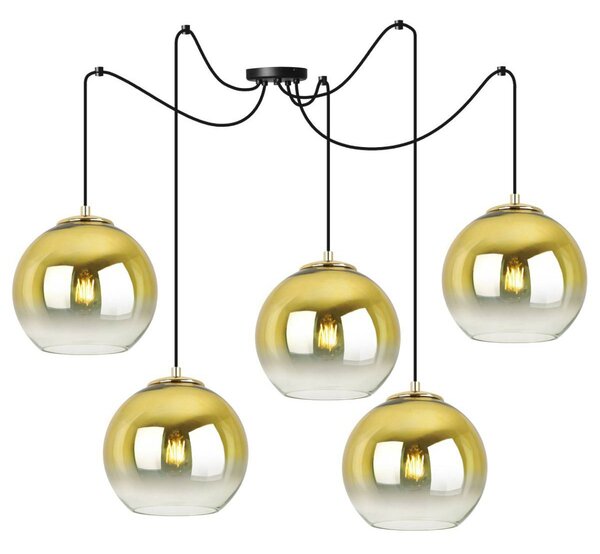Závěsné svítidlo Bergen Gold Spider, 5x zlaté/transparentní skleněné stínítko (fi 20cm)