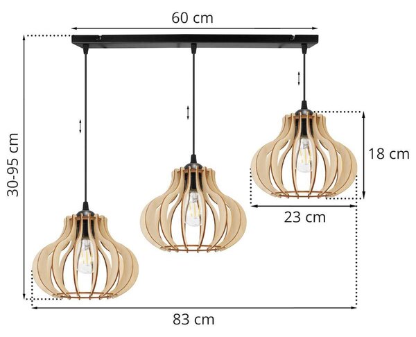 Závěsné svítidlo Timber 3, 3x dřevěné stínítko