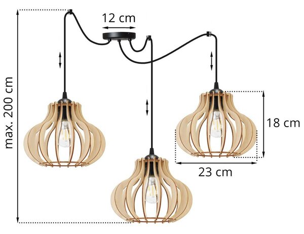Závěsné svítidlo Timber Spider 3, 3x dřevěné stínítko