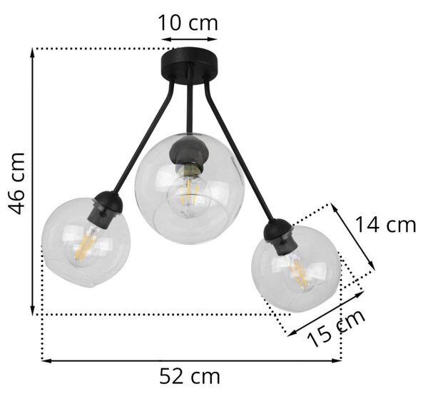 Stropní svítidlo Haga Trio, 3x transparentní skleněné stínítko