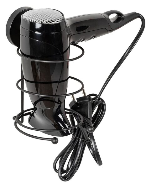 Černý nástěnný držák na fén Wenko Vacuum-Loc® Milazzo