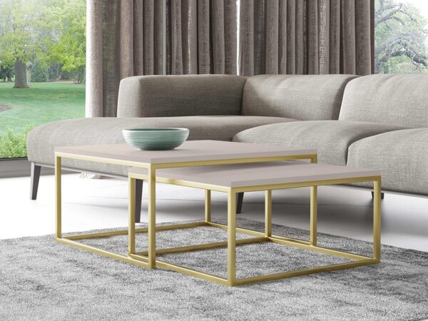 Sada 2 konferenčních stolků Mirlik Gold, Barva: zlatá / bílý mramor 5903211254598