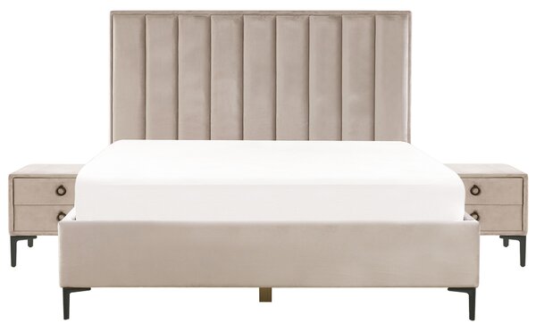 Sada do ložnice Umělý samet SEZANNE 180 x 200 cm Taupe
