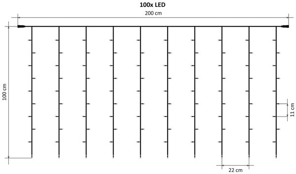 DECOLED Hobby Line LED světelný závěs do okna, 200 × 100 cm, teple bílá, 100 diod, čirý kabel, IP20 do interiéru, prodlužovací