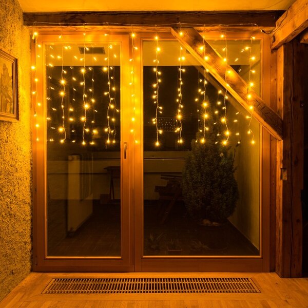 DECOLED Hobby Line LED světelný závěs do okna, 200 × 100 cm, teple bílá, 100 diod, čirý kabel, IP20 do interiéru, prodlužovací