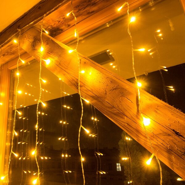 DECOLED Hobby Line LED světelný závěs do okna, 200 × 100 cm, teple bílá, 100 diod, čirý kabel, IP20 do interiéru, prodlužovací