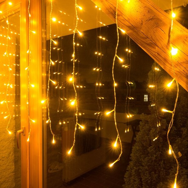DECOLED Hobby Line LED světelný závěs do okna, 200 × 100 cm, teple bílá, 100 diod, čirý kabel, IP20 do interiéru, prodlužovací