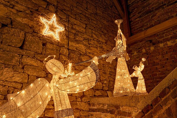 DECOLED 3D LED svítící anděl venkovní s trubkou 50 cm, teple bílý, IP44, 24 V