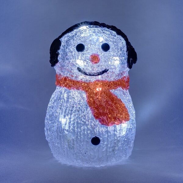 DECOLED 3D LED světelný sněhulák, 15 cm, na baterie, hliník