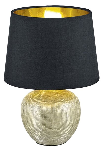 Trio Leuchten R50621079 LUXOR - Moderní stolní lampa s keramickým zlatým podstavcem a stínidlem v černé barvě 1 x E14, 26cm (Stolní lampa s textilním stínidlem)