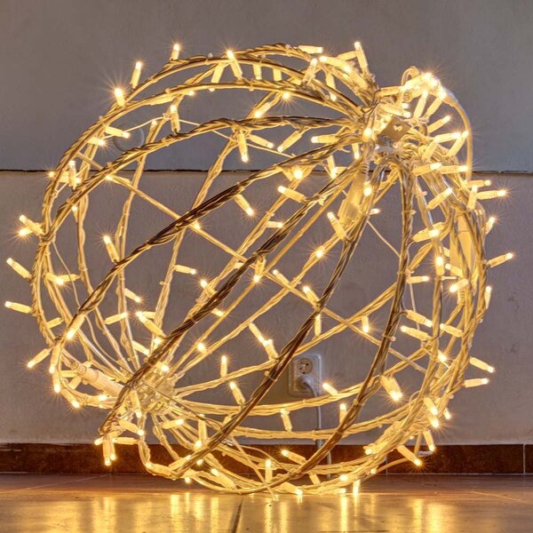 DECOLED Easy fix 3D LED svítící koule, skládací, pr. 60 cm, teple bílá, bílý kabel, IP67, hliník