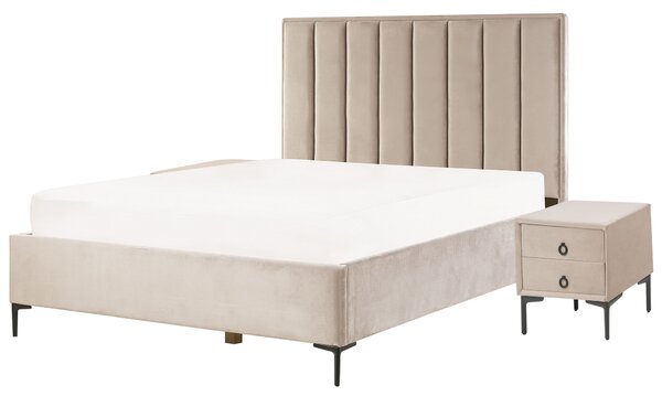 Sada do ložnice Umělý samet SEZANNE 160 x 200 cm Taupe