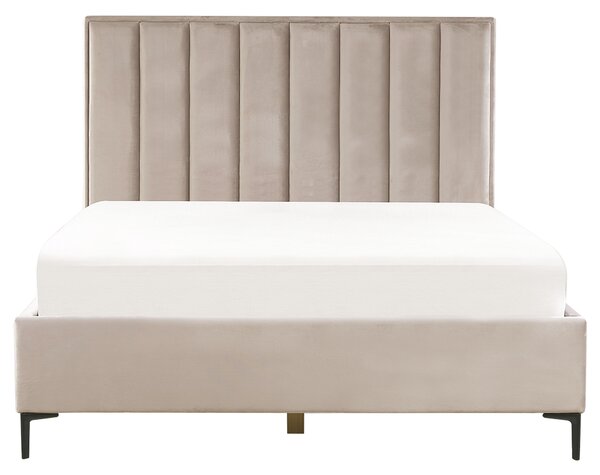 Postel s úložným prostorem Umělý samet SEZANNE 160 x 200 cm Taupe