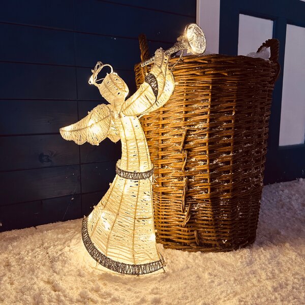 DECOLED 3D LED svítící anděl venkovní s trubkou 50 cm, teple bílý, na baterie, IP44