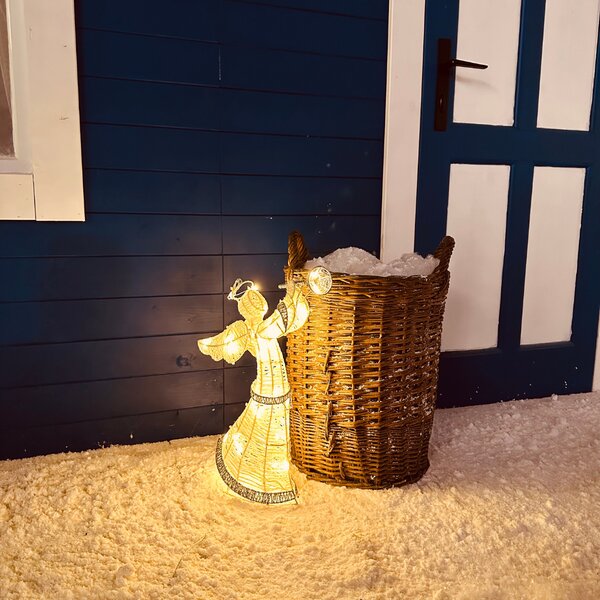 DECOLED 3D LED svítící anděl venkovní s trubkou 50 cm, teple bílý, IP44, 24 V