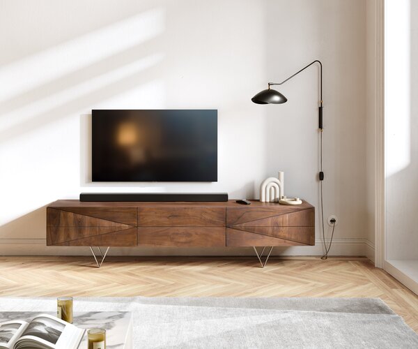 DELIFE Designový TV stolek Wyatt 175 cm akácie hnědá 1 výklopná dvířka