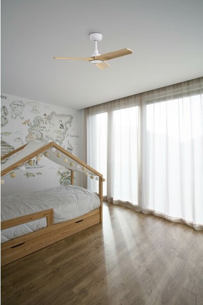 FARO 33805WT - Stropní ventilátor HEYWOOD S dřevo/bílá pr. 90 cm WT + DO