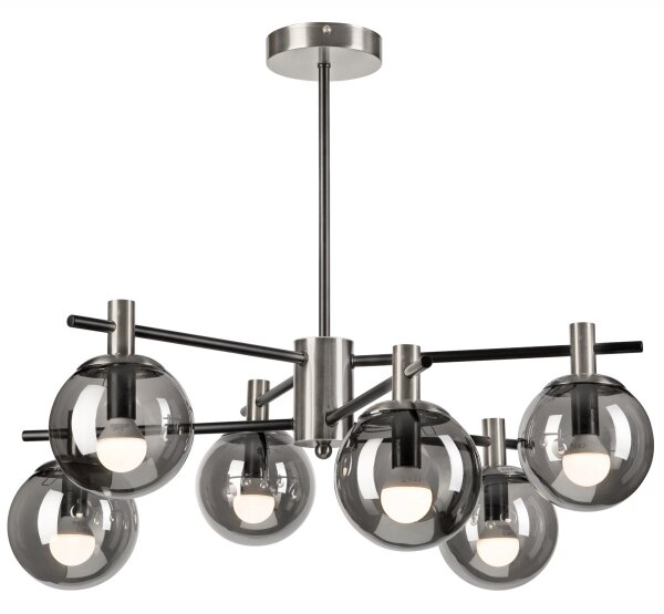 Lustr na tyči LILOU 6xE14/5W/230V matný chrom/kouřová