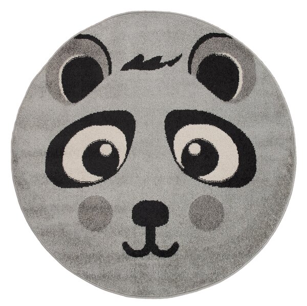 Dětský kulatý koberec Happy Kids - panda - šedý