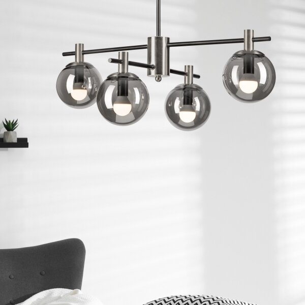 Lustr na tyči LILOU 4xE14/5W/230V matný chrom/kouřová