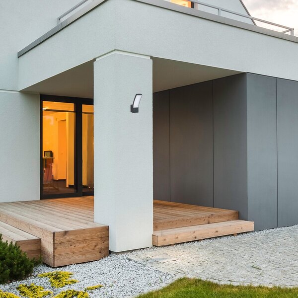 Rabalux 7504 PALANGA - Nástěnné LED venkovní svítidlo v antracitové barvě, LED 12W, 3000K, IP44 (LED venkovní úsporné svítidlo na zeď v šedé barvě antracit)