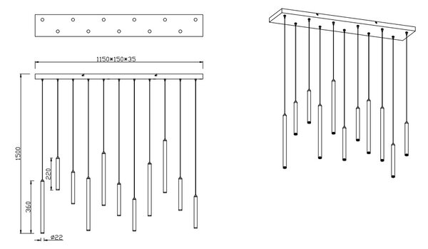 Trio Leuchten 321611132 TUBULAR - Závěsný lustr stmívatelný klasickým vypínačem, LED 30W, 3000K, 115cm šířka (Moderní závěsný lustr s příjemnou teplou barvou světla, montura v černé barvě)