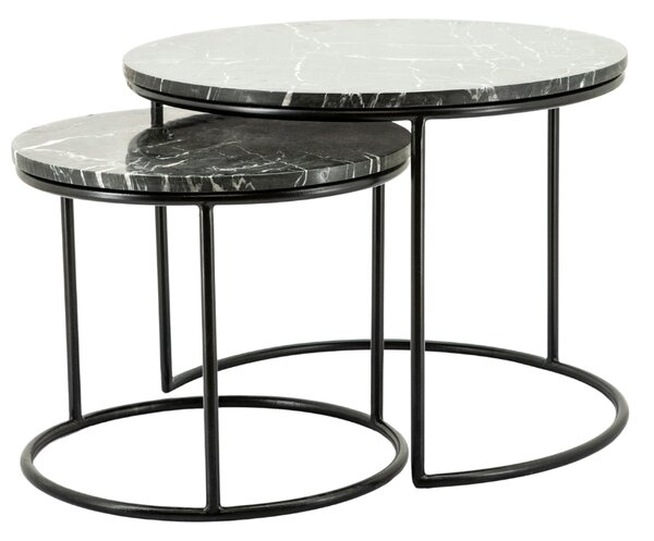 By-Boo Set dvou černých mramorových konferenčních stolků Romeo 60/45 cm