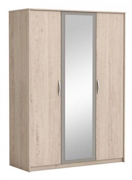 3-dveřová skříň se zrcadlem, dub arizona / šedá, GRAPHIC