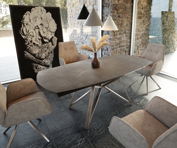 DELIFE Jídelní stůl Carlow 130/200x95 cm keramika hnědá nerezová ocel rozkládací