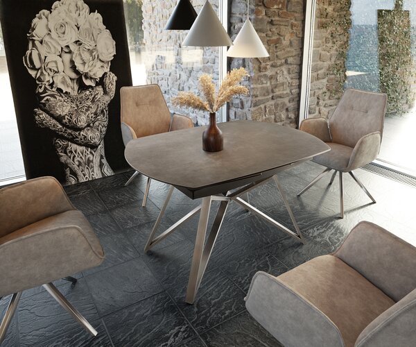 DELIFE Jídelní stůl Carlow 130/200x95 cm keramika hnědá nerezová ocel rozkládací