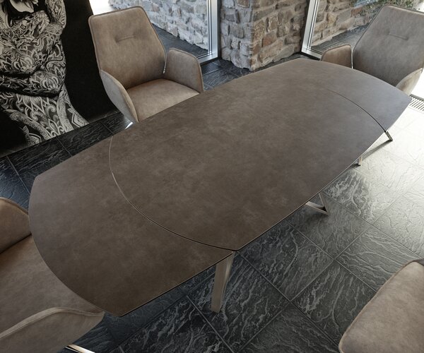 DELIFE Jídelní stůl Carlow 130/200x95 cm keramika hnědá nerezová ocel rozkládací
