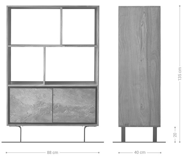 DELIFE Skříň Juwelo 88x135 cm akácie přírodní s kamennou dýhou