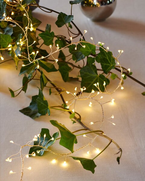 DECOLED LED světelný řetěz, kapičky na drátku, 3 m, venkovní, teple bílá, 600 diod, stříbrný kabel, IP44, vč. zdroje