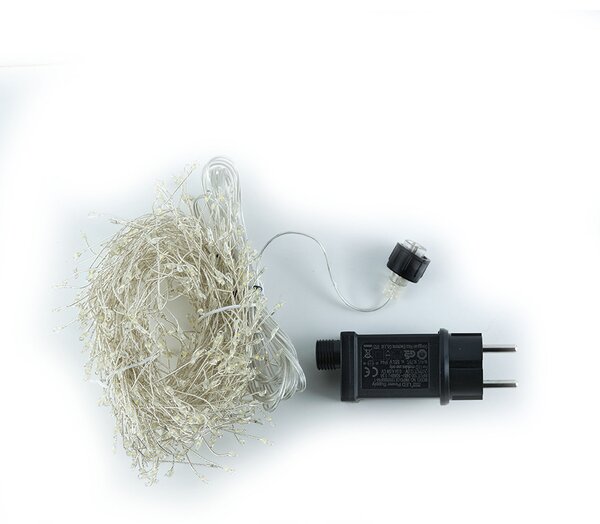 DECOLED LED světelný řetěz, kapičky na drátku, 3 m, venkovní, teple bílá, 600 diod, stříbrný kabel, IP44, vč. zdroje