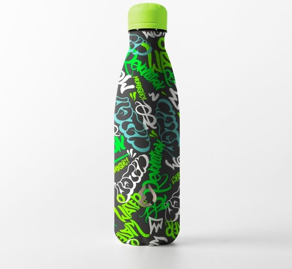 Water Revolution Nerezová Termo láhev na pití Fashion Graffiti zelená Potravinářská nerezová ocel 18/8, 500 ml