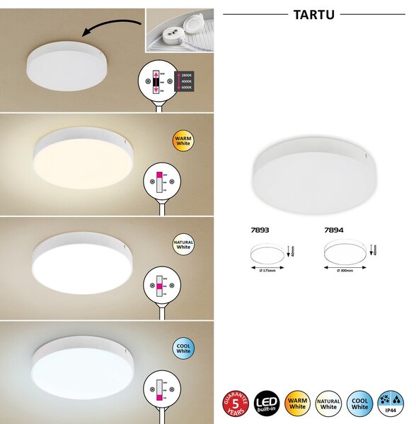 Rabalux 7893 Tartu LED Stropní venkovní světlo | Variabilní | Bílá | 18W - r-7893