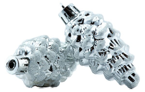 DECOLED Vánoční ozdoba šišky 6 × 3,5 cm, bílá, plast, IP44 venkovní, balení 6 ks