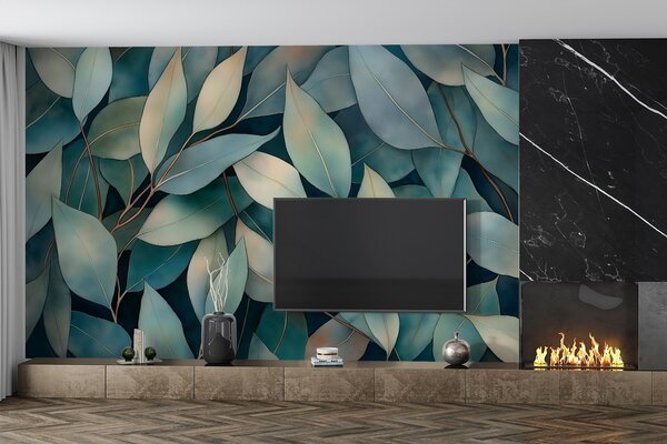 Fototapety Eukalyptové listy, akvarelový styl kresby, květinový vzor, zelené barvy, Fototapety příroda, Fototapety listy, w02931 : uwalls.cz