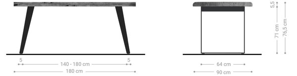 DELIFE Jídelní stůl Edge 180x90 XL akácie přírodní kov šikmý Live-Edge