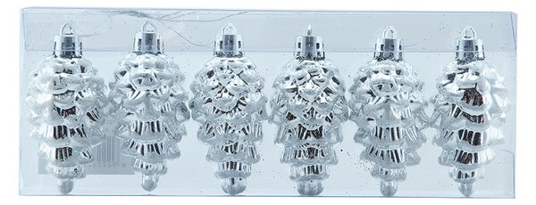 DECOLED Vánoční ozdoba šišky 6 × 3,5 cm, bílá, plast, IP44 venkovní, balení 6 ks