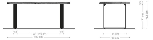 DELIFE Jídelní stůl Edge 180x90 XL akácie přírodní nerezová ocel úzký Live-Edge